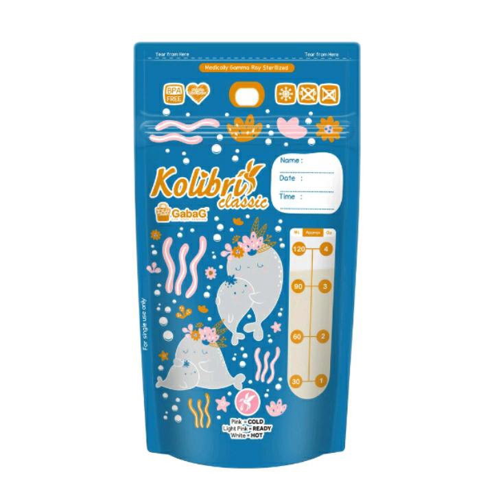 Gabag Kolibri Classic - Breast Milk Storage 120ml WHALE (Kantong ASI gabag 120ml) Tempat Asi