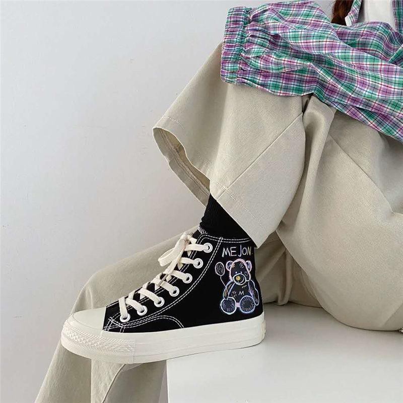 SW207 - KZT Sepatu Wanita Kanvas Happy Bear Fashion Impor Canvas Shoes Original