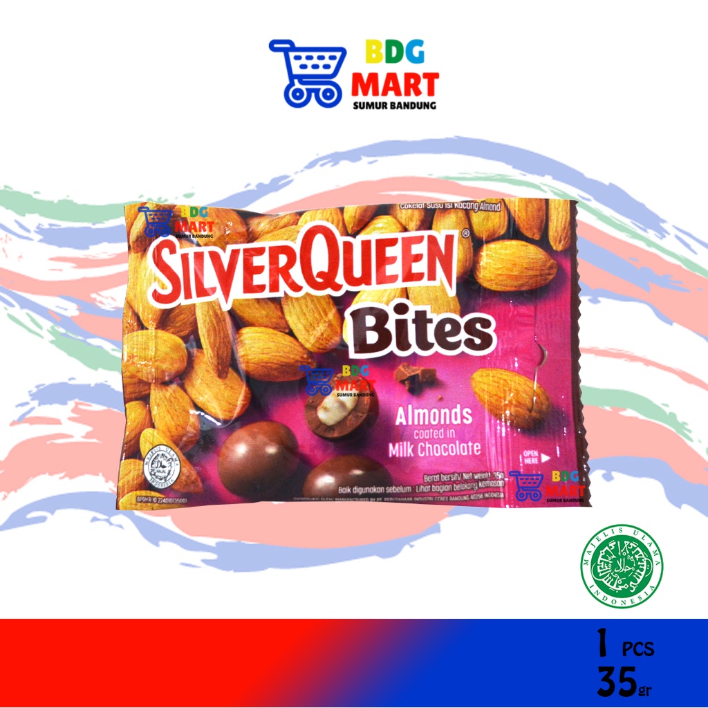 

SilverQueen Bites Almond Coklat Mini Isi Kacang Almond Halal MUI - 40gr