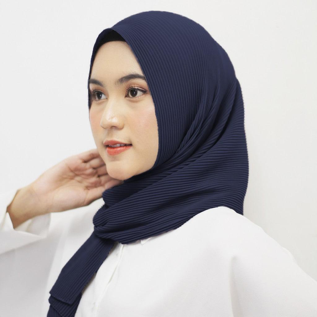 PREMIUM pashmina plisket full (tanpa lipatan tengah) hijab havana muslimah-HAVANA - NAVY