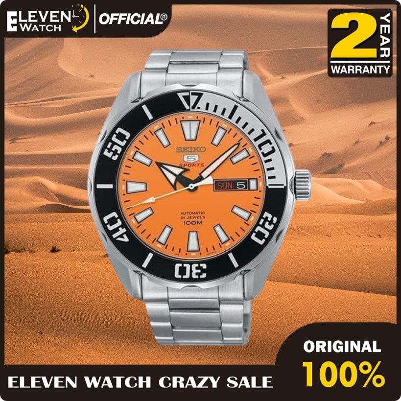 [Promo] Jam Tangan Pria Seiko 5 Sport SRPC55K1 Orange Dial Stainless Steel Automatic Original Garans