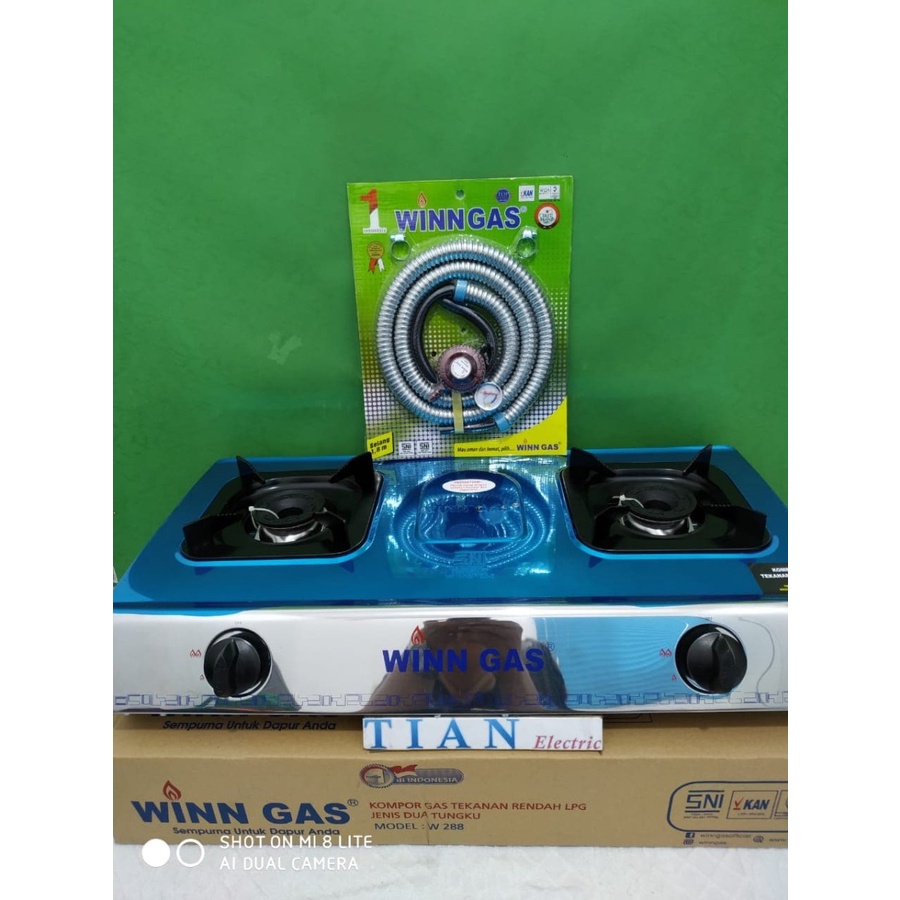 WINN GAS W-288 Kompor Gas Dua Tungku + (Selang &amp; Regulator Paket Winn)