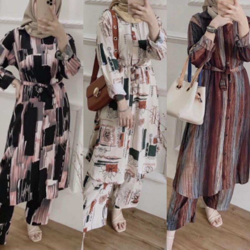 (PREMIUM) LEFISYA ONE SET | SETCEL LONG OUTER SET | SETELAN TUNIK PAJAMAS CARDI PANJANG TERBARU