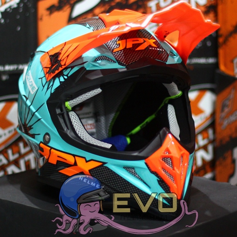 HELM JPX CROSS_FOX1 SERI X34 - GREEN TOSCA GLOSS + GOOGLE SNAIL (ONGKIR 2 KG) HELM JPX X34 TOSCA GREEN GLOSS ORIGINAL HELM JPX CROSS X34 HELM KLX JPX HELM JPX TERBARU