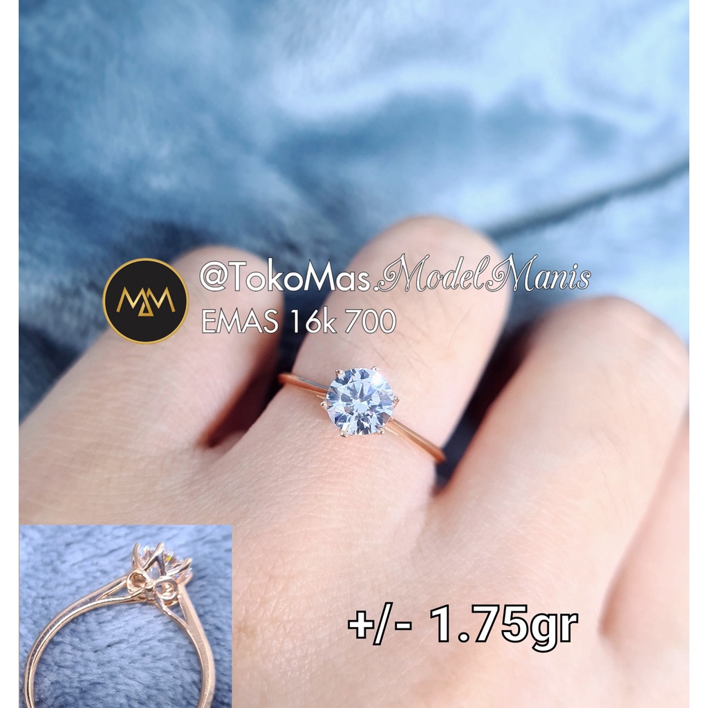 Cincin solitaire Variasi pita emas kuning 700 kadar 16k