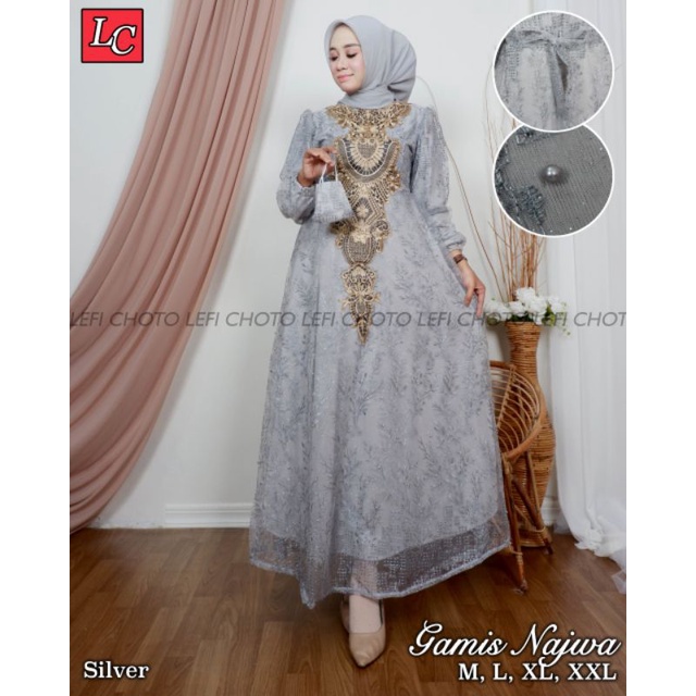 Permata Olshop / Gamis Najwa LK / Kebaya Gamis Bordir Modern Terbaru / Dress Kondangan