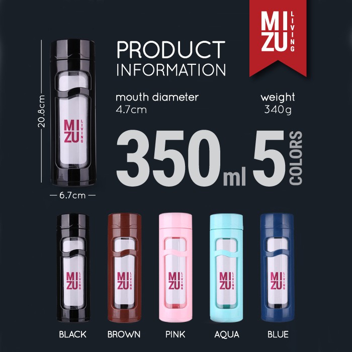 KOU-CHA Glass Water Bottle Botol Air Minum Kaca Tumbler 350ml Saringan Teh Infused Water BPA-Free-7