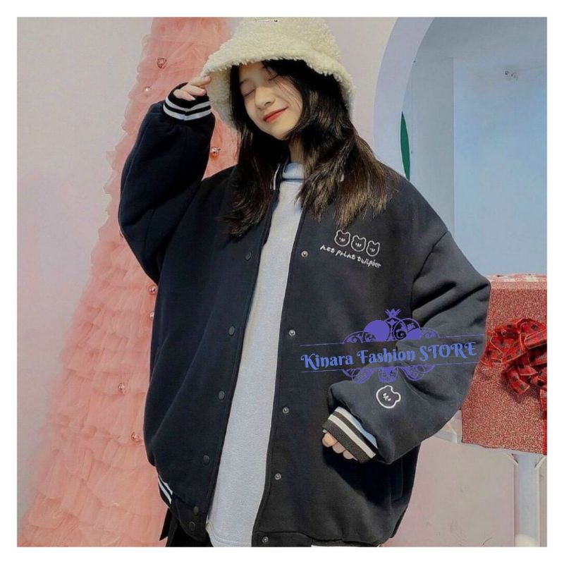 Sweater jaket baseball jumbo wanita Oversize NET PRINT XL 2XL - Varsity jaket wanita Korean style tren terbaru