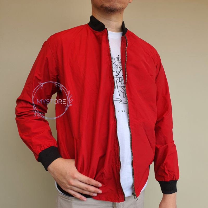 Jaket Bomber Pria Merah Size L