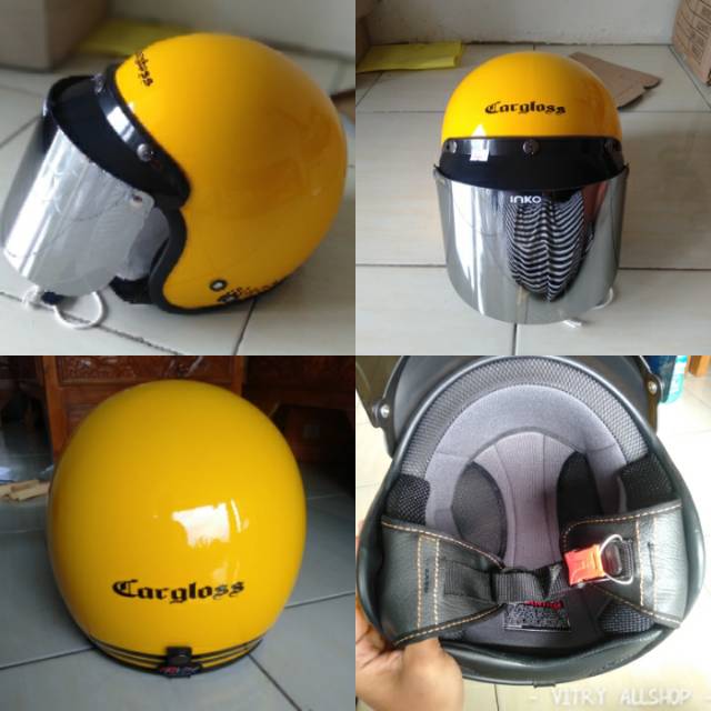 Helm Bogo Dewasa Polos Kuning Helm Bogo Kaca Datar Helm Bogo Stiker Cargloss Shopee Indonesia