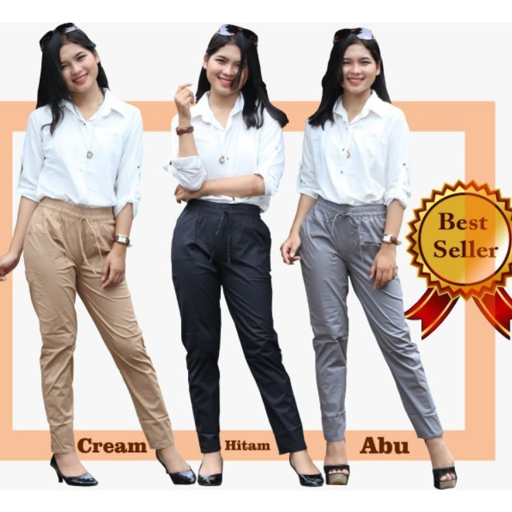 Celana Panjang Wanita Basic Pants Katun Stretch Allsize Fit XL Dan Jumbo