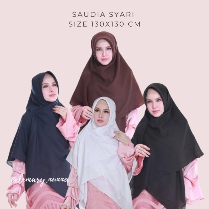 JM Jilbab Segiempat SAUDIA SYARI WAFFA/Kerudung polos JUMBO/Hijab Syari - Biru