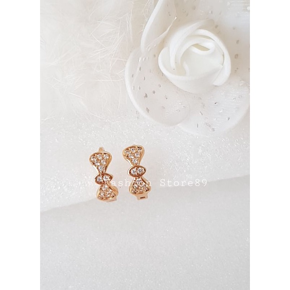 Anting Jepit Model Pita Unik dan elegant full permata perhiasan xuping lapis emas 18k