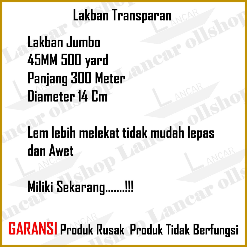 Isolasi Lakban Bening Putih Transparan Besar 45 MM 500 Yard 300 Meter Packing Barang 2 Inch Jumbo 44 Micron