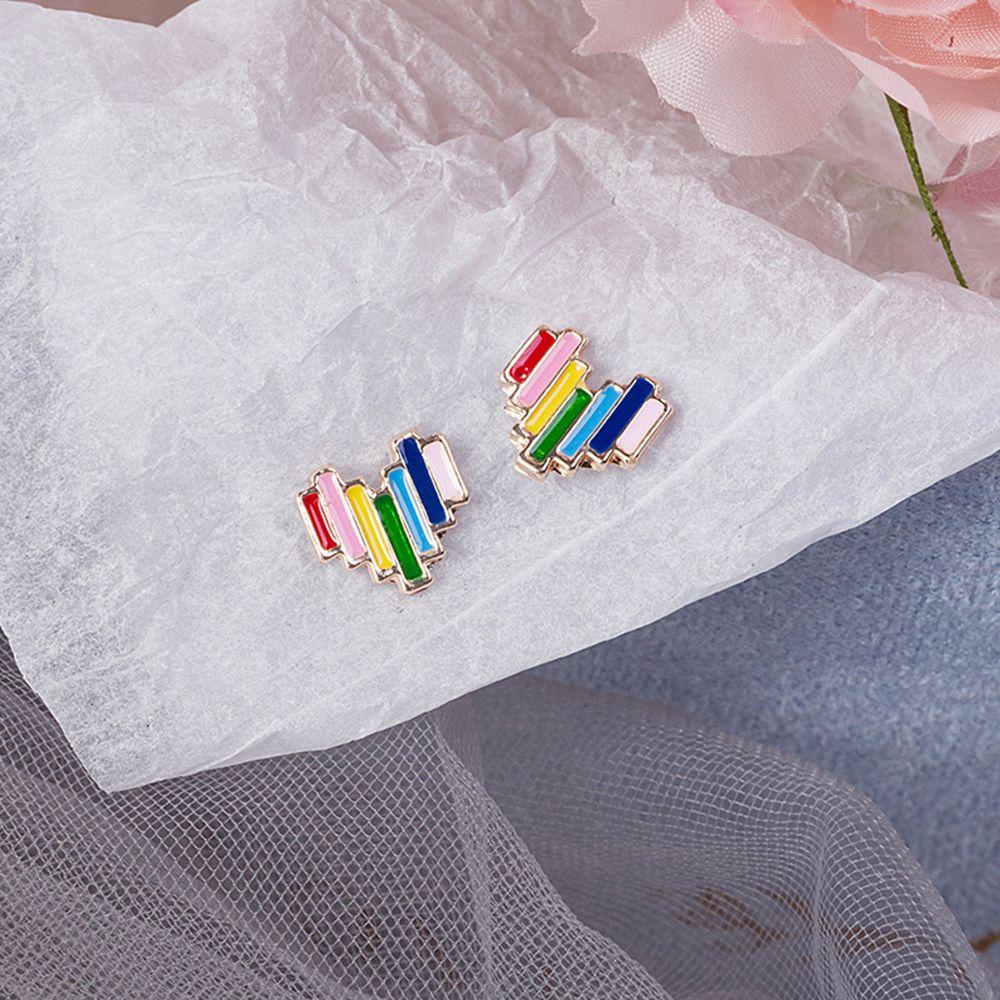 Hadiah Anting Pelangi Nanas Untuk Wanita Gadis Pesta Fashion Perhiasan Motif Hati