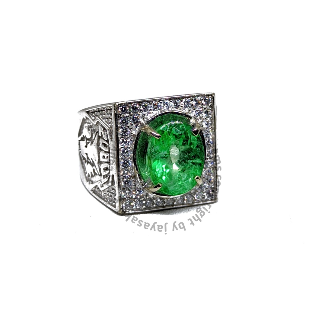 Natural Batu Permata Green Topaz Ring Alpaka German HQ GT02