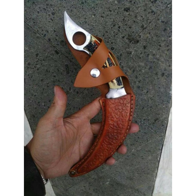 Bagus Pisau Kerambit Cula Sarung Kulit - Kerambit Tanduk Rusa Trendi