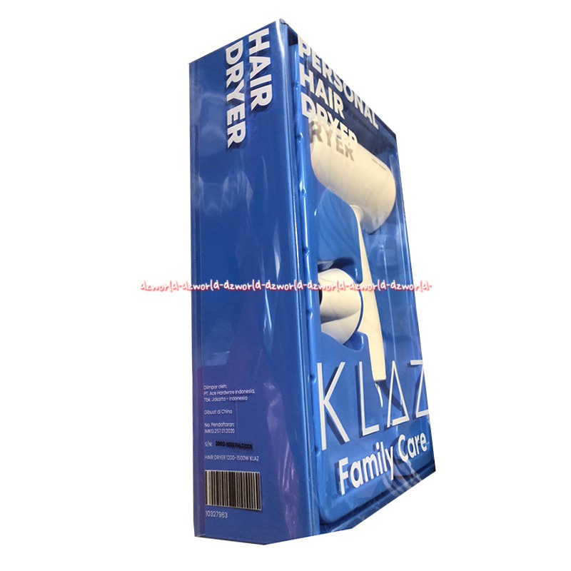 Klaz Hair Dryer Ionic White 1600w Pengering rambut Dengan Ion Hair Dryer Putih Klaz Personal Hair Dryer Family Care