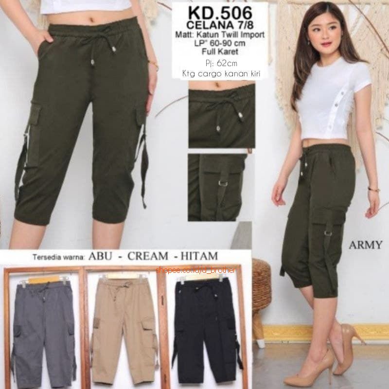 Celana Kargo Wanita 7/8 Twill Combed Original SUPER PREMIUM Bawahan Wanita Berkualitas