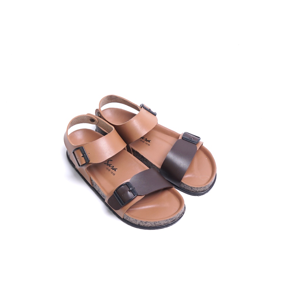 Sara Sara SELLY Sandal wanita casual sandal slop cewek puyuh kekinian model birken gesper backstrap-Brown