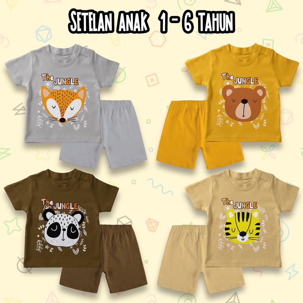 11 - 11 SALE Setelan Anak Laki Laki dan Perempuan 1-6 Tahun Animal Baju Celana Anak Gambar Hewan Jungle Series