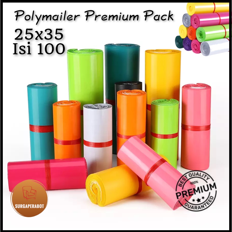 

Plastik Packing Polymailer Warna 25x35 Poly isi 100 pcs Premium Amplop Polimailer Ungu Pink Biru Hitam Hijau