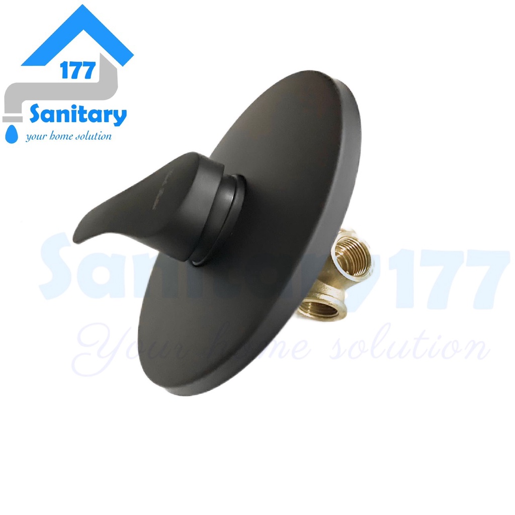 Stop keran air wall Shower Panas dingin BULAT HITAM 107B-Stop kran tanam shower tembok mixer brass black matte stainless bras kuningan tebal