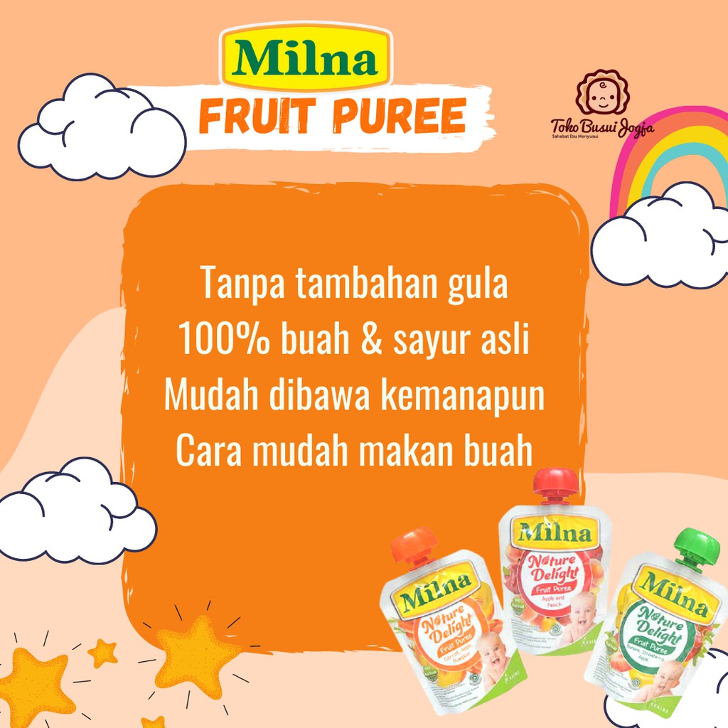 MILNA NATURE DELIGHT Fruit Puree 80g / Mpasi bayi 6+ / Jus buah Bayi Pure Bubur