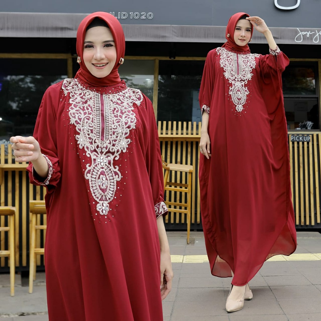 HOPYLOVY - Kaftan Wanita Bordir Mewah Kombinasi Payet bahan Ceruty Marina