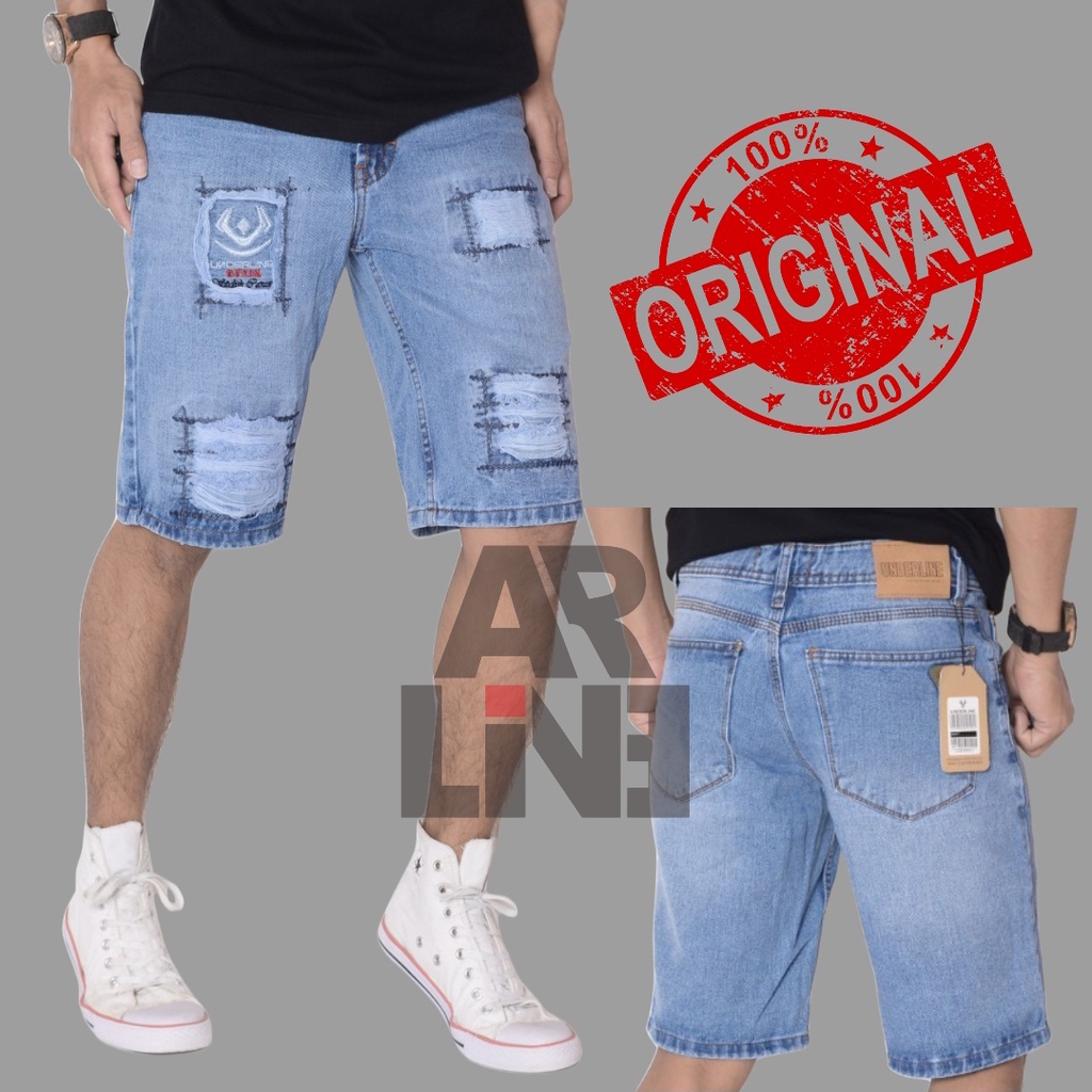 Celana Jeans Pendek Sobek Polos Pria Keren Jins Skinny Cowok Murah Original Brand Lokal Kualitas Pre