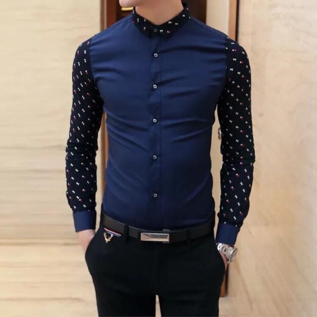 Kemeja Slimfit Cowok Romelu Lengan Panjang Fashion Pria Motif Formal