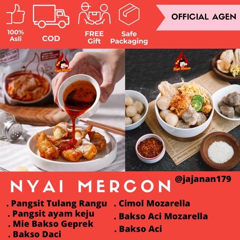 

Nyai Mercon (Agen Resmi) Pangsit Tulang Rangu Baso Aci cimol Mozarella