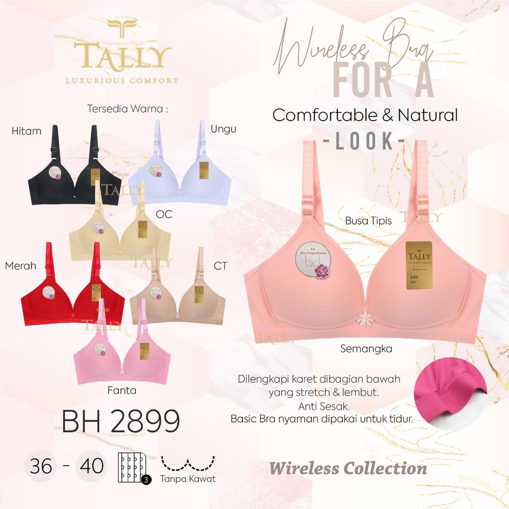 TALLY BRA BH 2899 I CUP B BESAR | TANPA KAWAT I BUSA TIPIS I SIZE 36-40