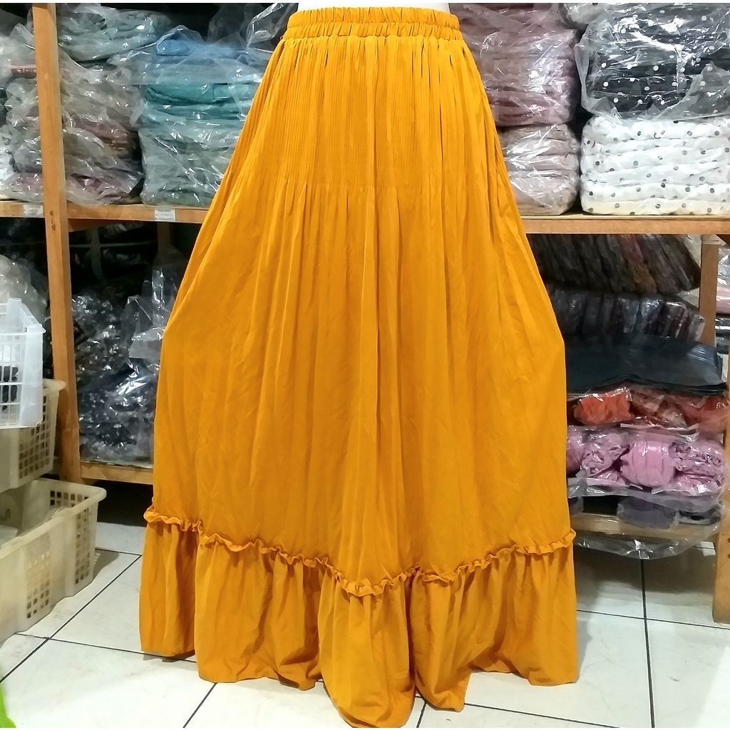 Rok panjang Plisket Lidi Cabang Rok muslim/Mayung/Payung Longgar/jumbo Bawahan Terbaru Termurah Terlaris-Kuning