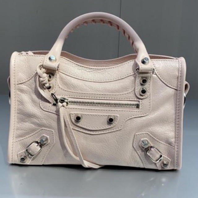 Balenciaga Classic Mini City AJ Arena Lamb Strap Logo Light Rose/ L White