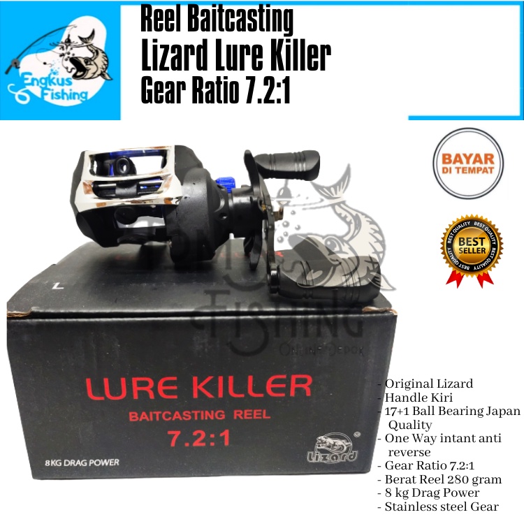 Reel Pancing BC Baitcasting Lizard Lure Killer (17+1Bearing) Handle Kiri Murah - Engkus Fishing