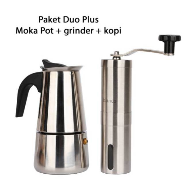 Paket Duo  BCM Handy Grinder + Moka pot gayo  3 cups 200ml + 50g Kopi