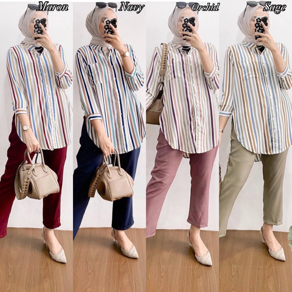 SETELAN WANITA RAINBOW SET SHAKILA TWILL ALL SIZW KERAH SHANGHAI FULL KANCING