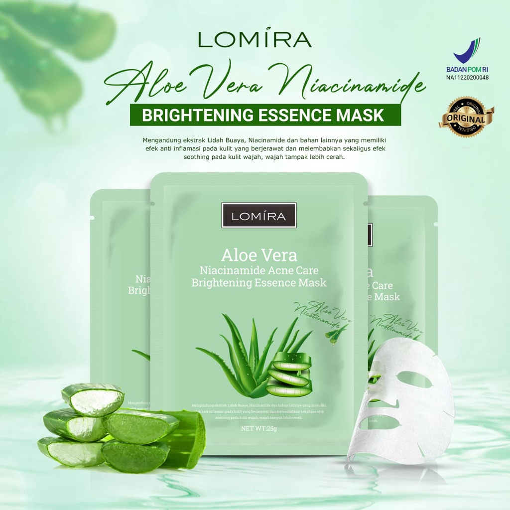 LOMIRA MASK Aloe Vera Niacinamide Acne Care Brightening Essence Mask BPOM NA11220200048