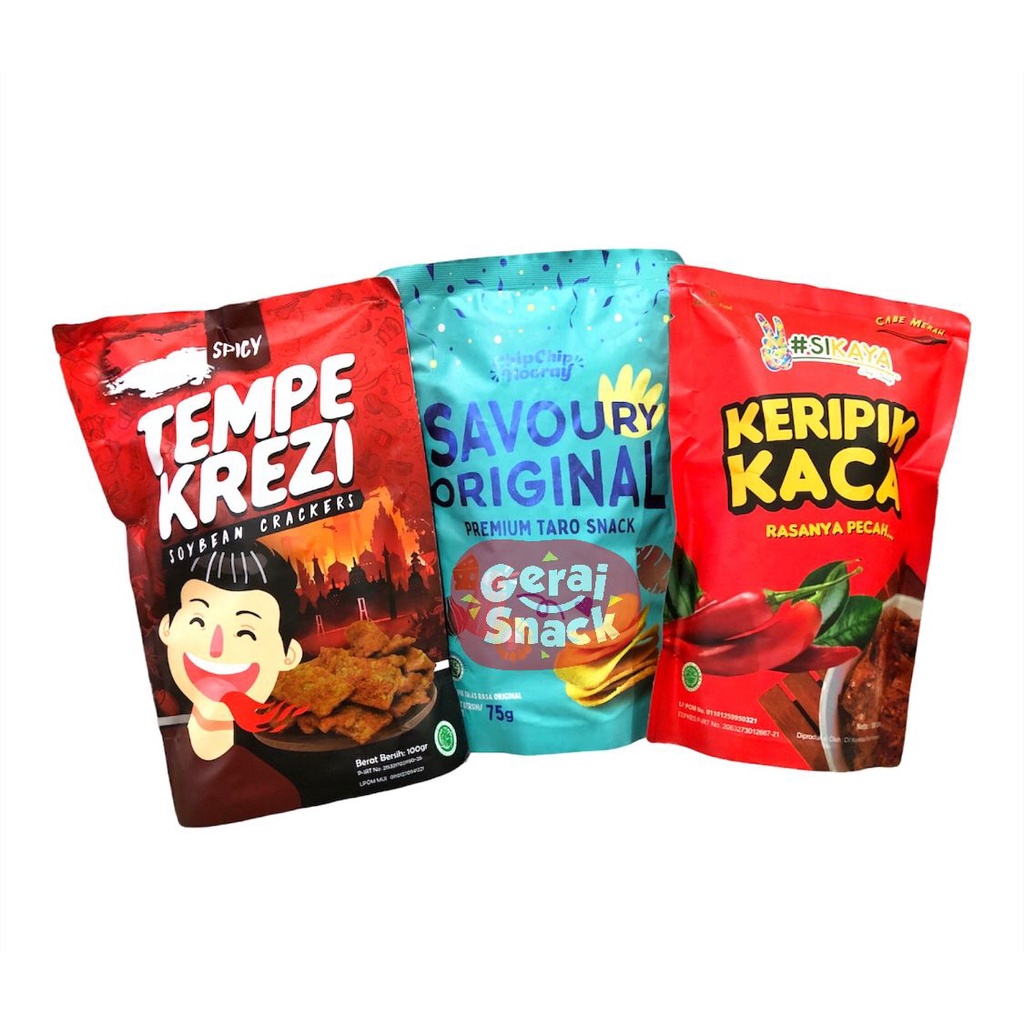 Bundling 3 - Tempe Krezi Spicy - Talas CCH Original - Keripik Kaca Sikaya Cabe Merah