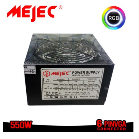 Power supply gaming mejec 550 watt 12cm fan Rgb Atx 6 pin vga Ares - Psu Pc computer 550watt 550w