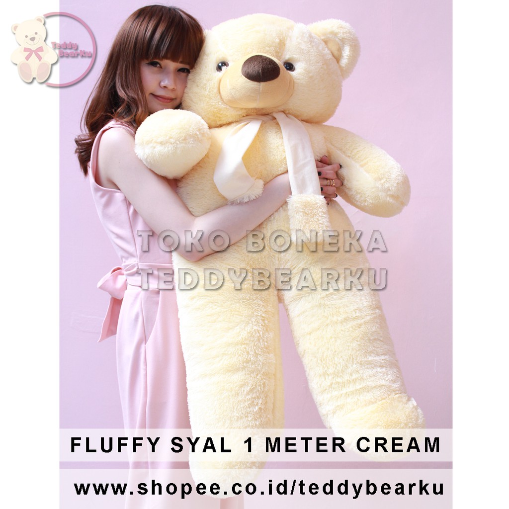 Boneka Teddy Bear FLUFFY SYAL JUMBO 1 METER WARNA CREAM