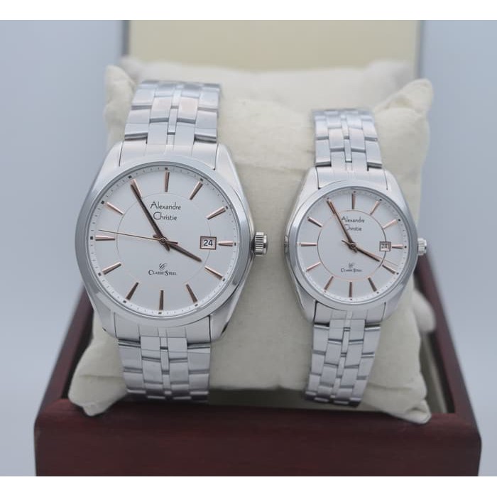 JAM TANGAN COUPLE ALEXANDRE CHRISTIE AC 8578 AC8578 SILVER RG ORIGINAL