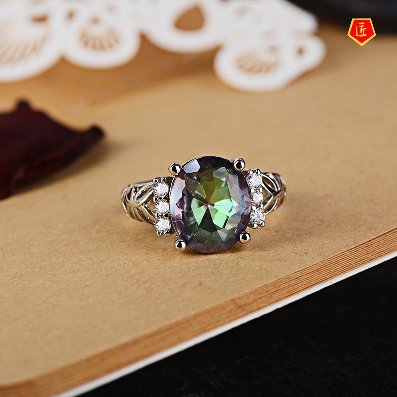 [Ready Stock]925 Silver Colored Gemstone Fashion Personality