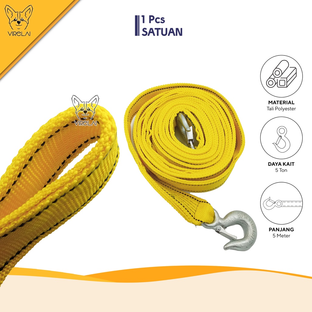 Tali Derek Mobil Towing / Emergency Car Tow Rope 5 Meter 5 Ton