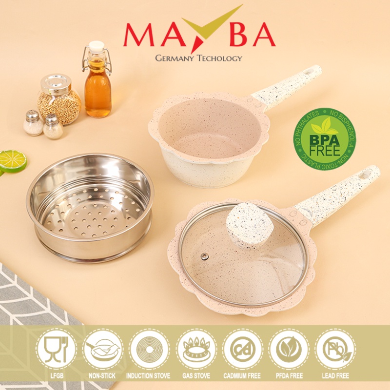 MAYBA Panci Bayi Anak balita set lengkap | Wajan susu milk pan + penggorengan fry pan dan kukusan