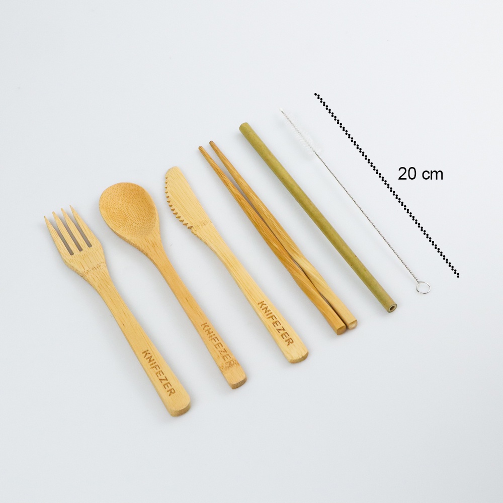 Set Perlengkapan Makan Sendok Garpu Sumpit Sedotan Japanese Style Bamboo - 7RTP0TWD EA