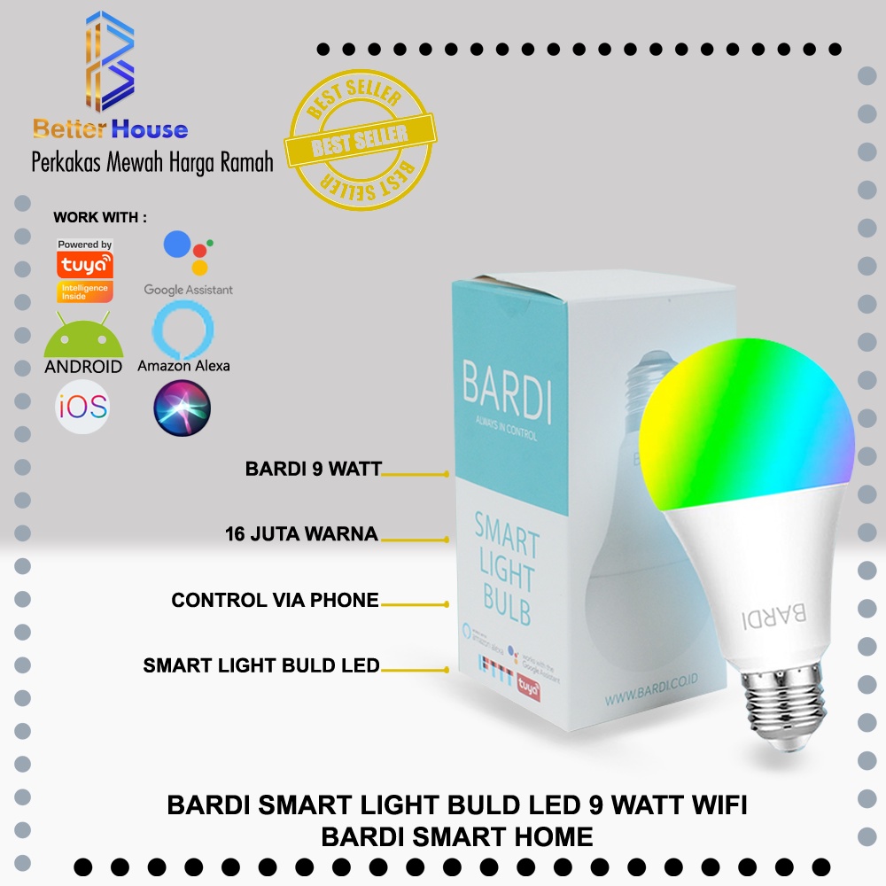 BARDI Smart Light Bulb Lampu Smart LED Bulb Home Automation Light Bulb 9W Wifi Bardi Smart Home