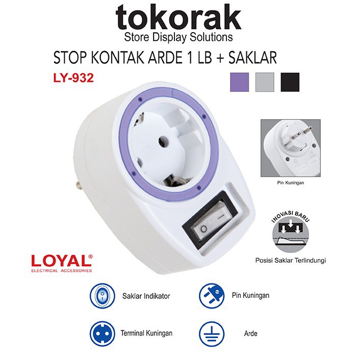 STEKER 1 LB ARDE + SAKLAR LY- 932 COLOKAN LOYAL 1 LUBANG STOP KONTAK