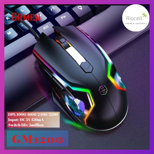 Gamen GM1200 Gaming Mouse Optical Wired USB Laptop Komputer PC RGB